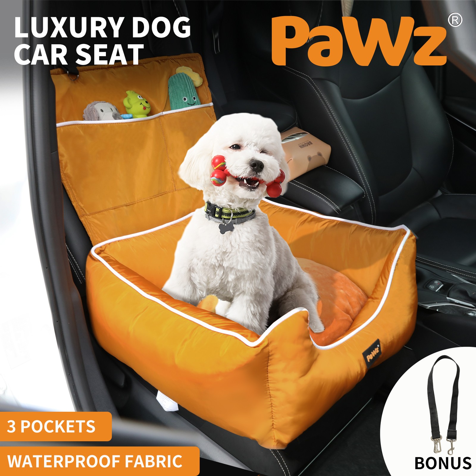 Pawz Orange Soft-Sided Crate Pet Car Seat Travel Safety Carrier Bed