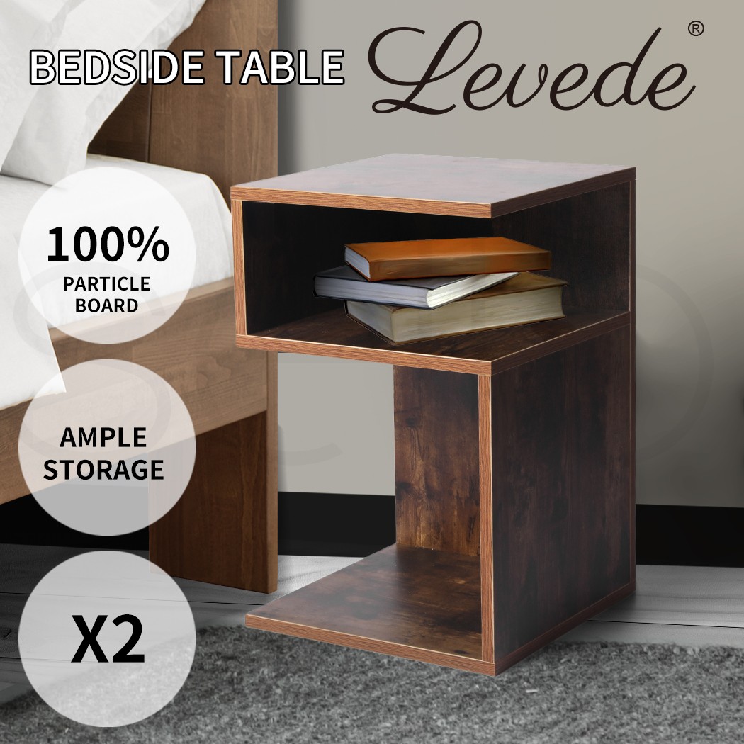 Levede 2x Wood Bedside Tables Nightstand Storage Cabinet Brown 50cm 33cm
