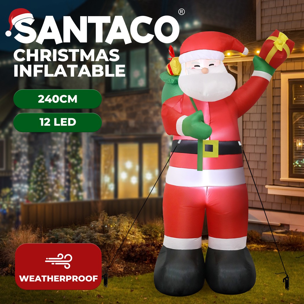 Santaco 2.4m Inflatable Christmas Santa Clauss Light Waterproof Outdoor Decor