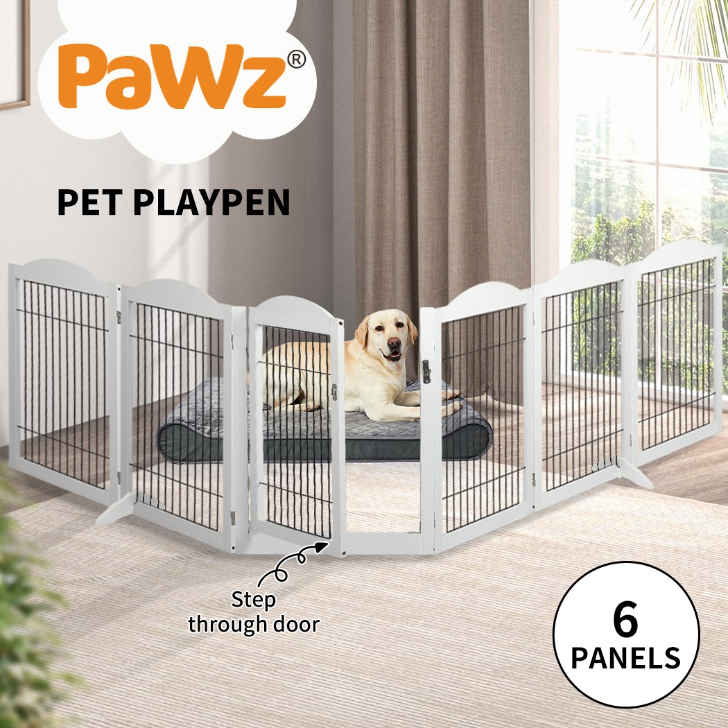 PAWZ PT1173WH 6 Panels Foldable Extendable Steel Dog Puppy Playpen Fence