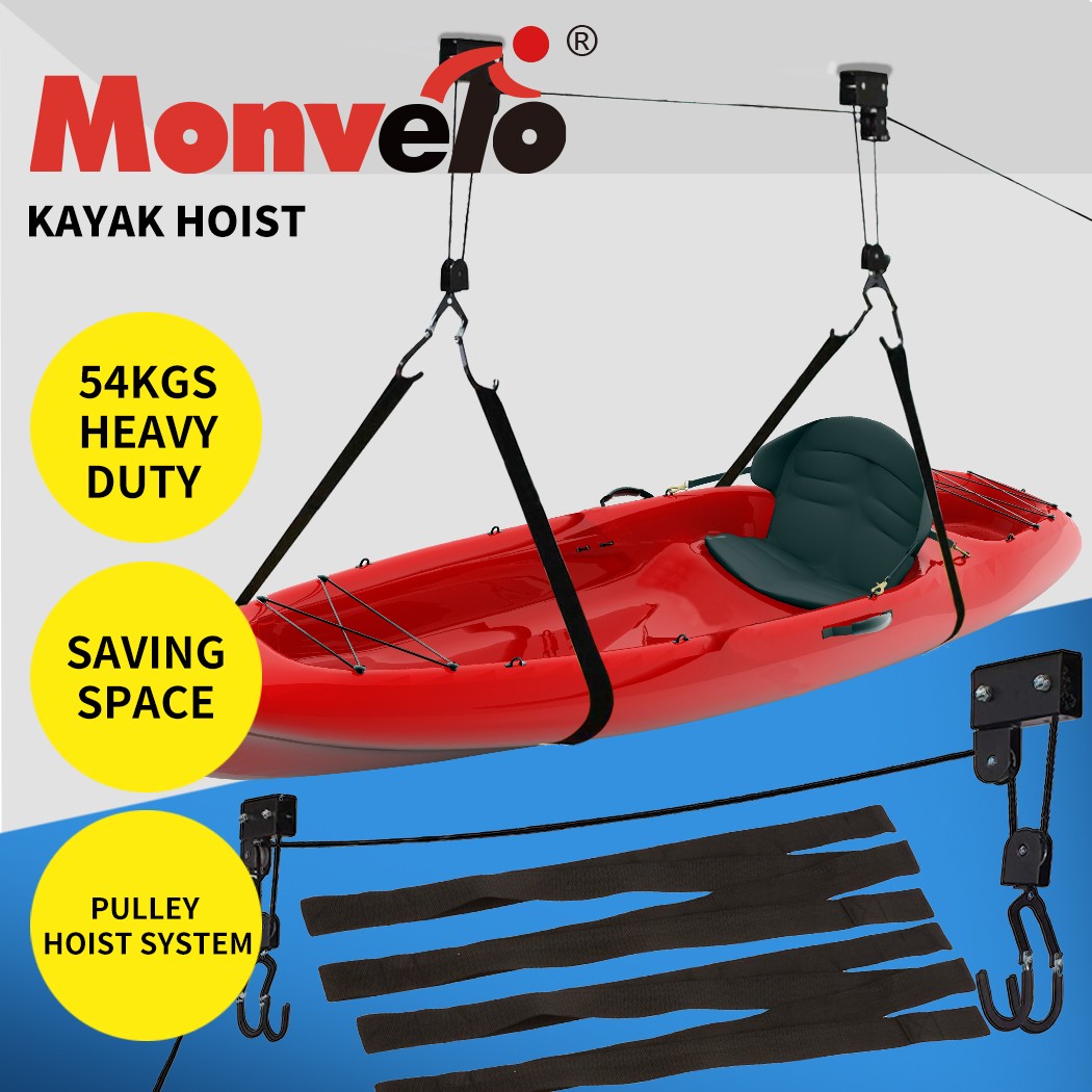 Monvelo Kayak Hoist Pulley 54kg Bike Holder Lift Ceiling Storage Rack Black