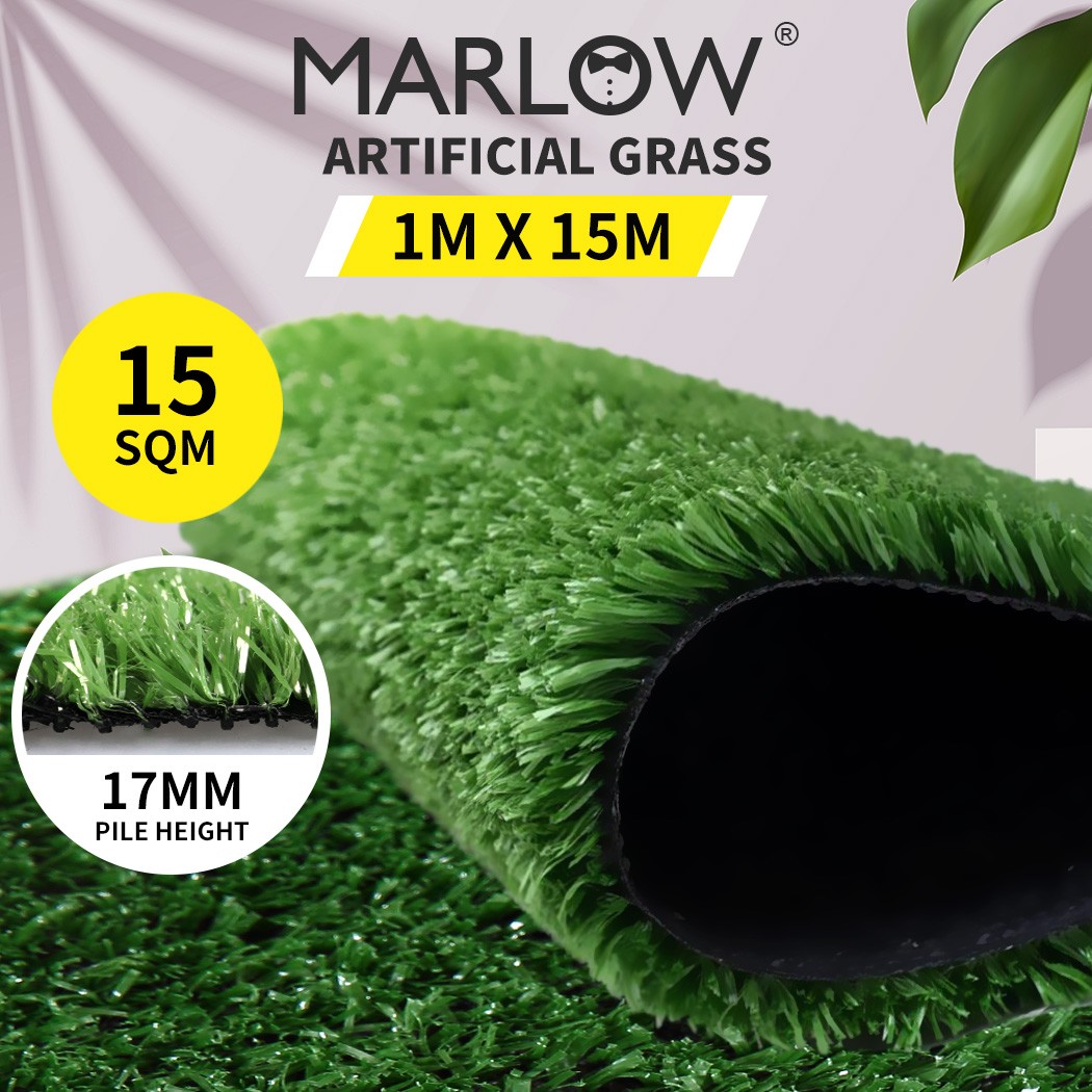 Marlow 17mm Artificial Grass Synthetic Turf Fake Plastic Plant 15sqm 1 15m Green