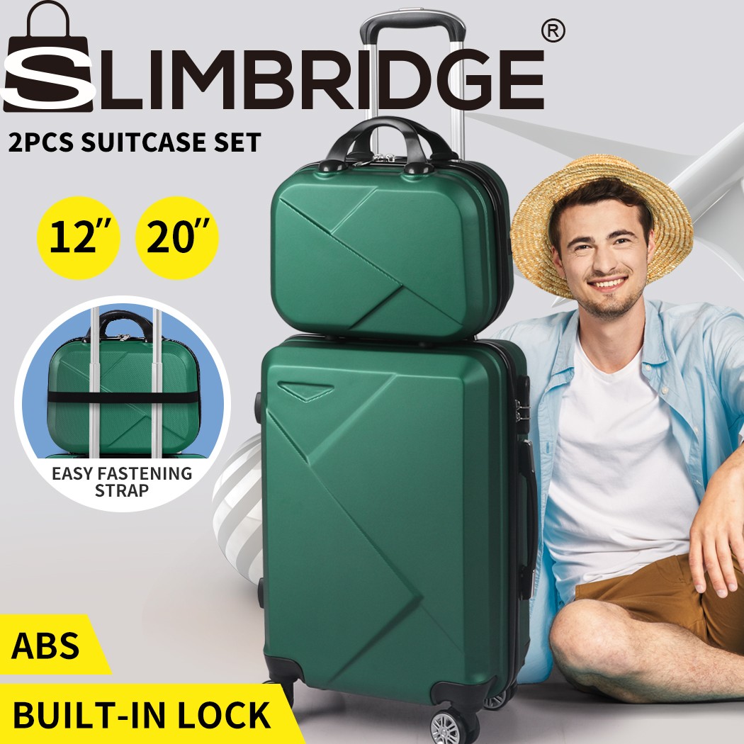 Slimbridge 2Pcs 20 Travel Luggage Set ABS Green Wear Resistant Suitcases