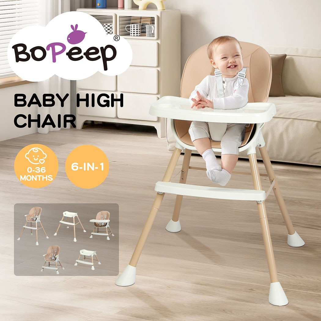 Bopeep Baby High Chair 6-In-1 Adjustable Height Removable Seat Trays Pink 15KG