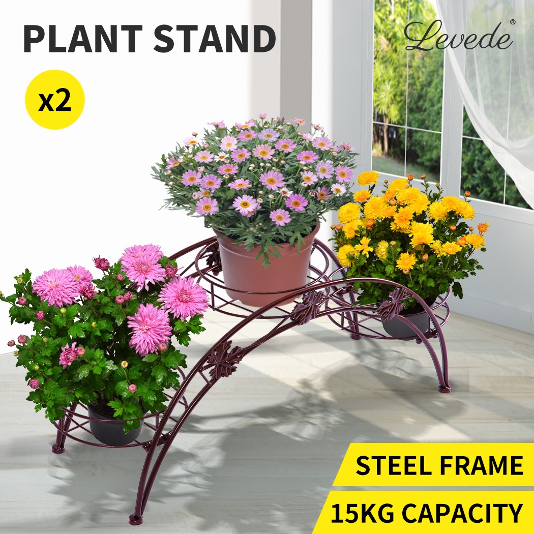 2X Levede Plant Stand Rack Metal Flower Pot Shelf Indoor Outdoor Bronze