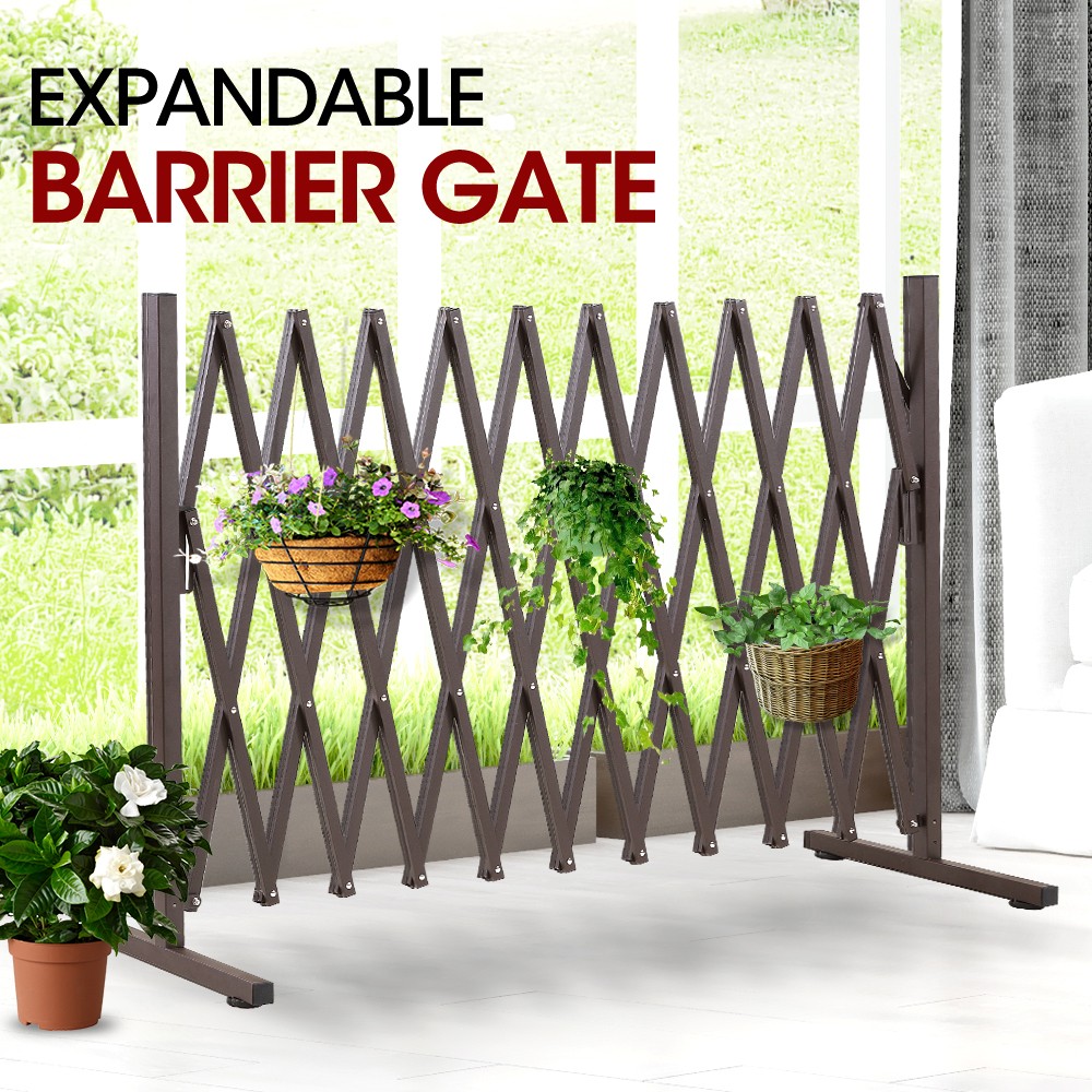 Aluminium Dog Pet Gate Adjustable Foldable Extendable Brown Outdoor Barrier