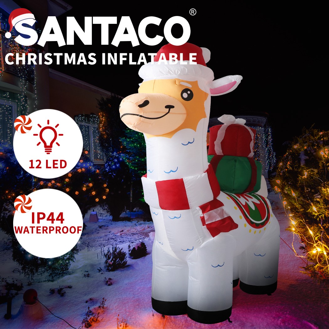 Santaco Inflatable Christmas Alpaca 1.8m Xmas Blow Up LED Lights Waterproof