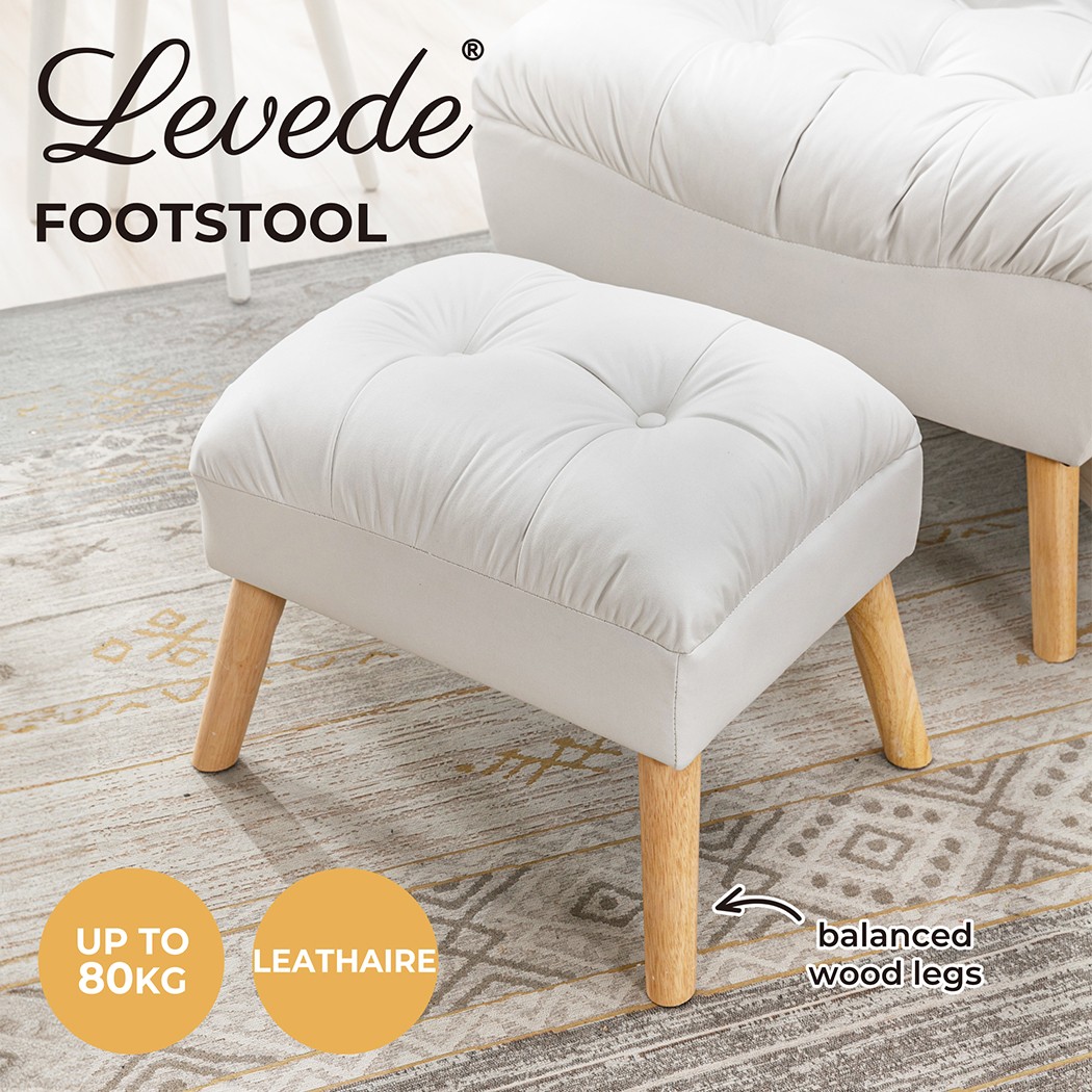 Levede Accent Ottoman Chair Footstool Leather Vanity Makeup Stool White 40cm