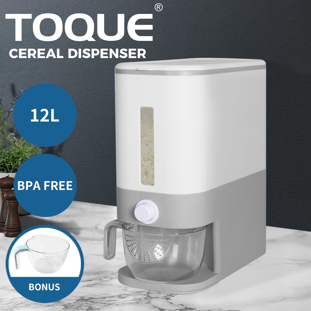 Toque Cereal Dispenser 12L 12kg Grain Container Moisture Proof Plastic Grey