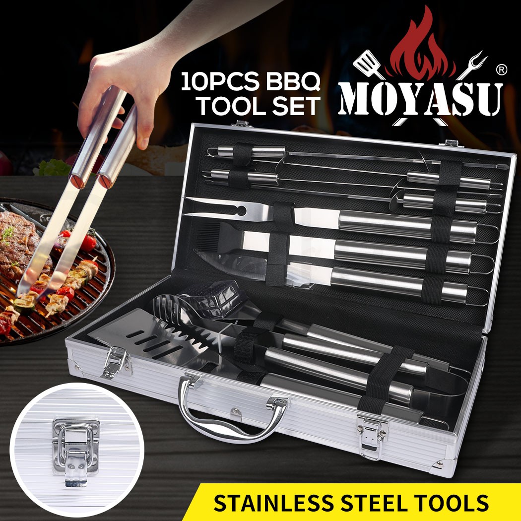 UB International BBQ Tool Set 10 Pcs Stainless Steel Case Grill Fork Knife