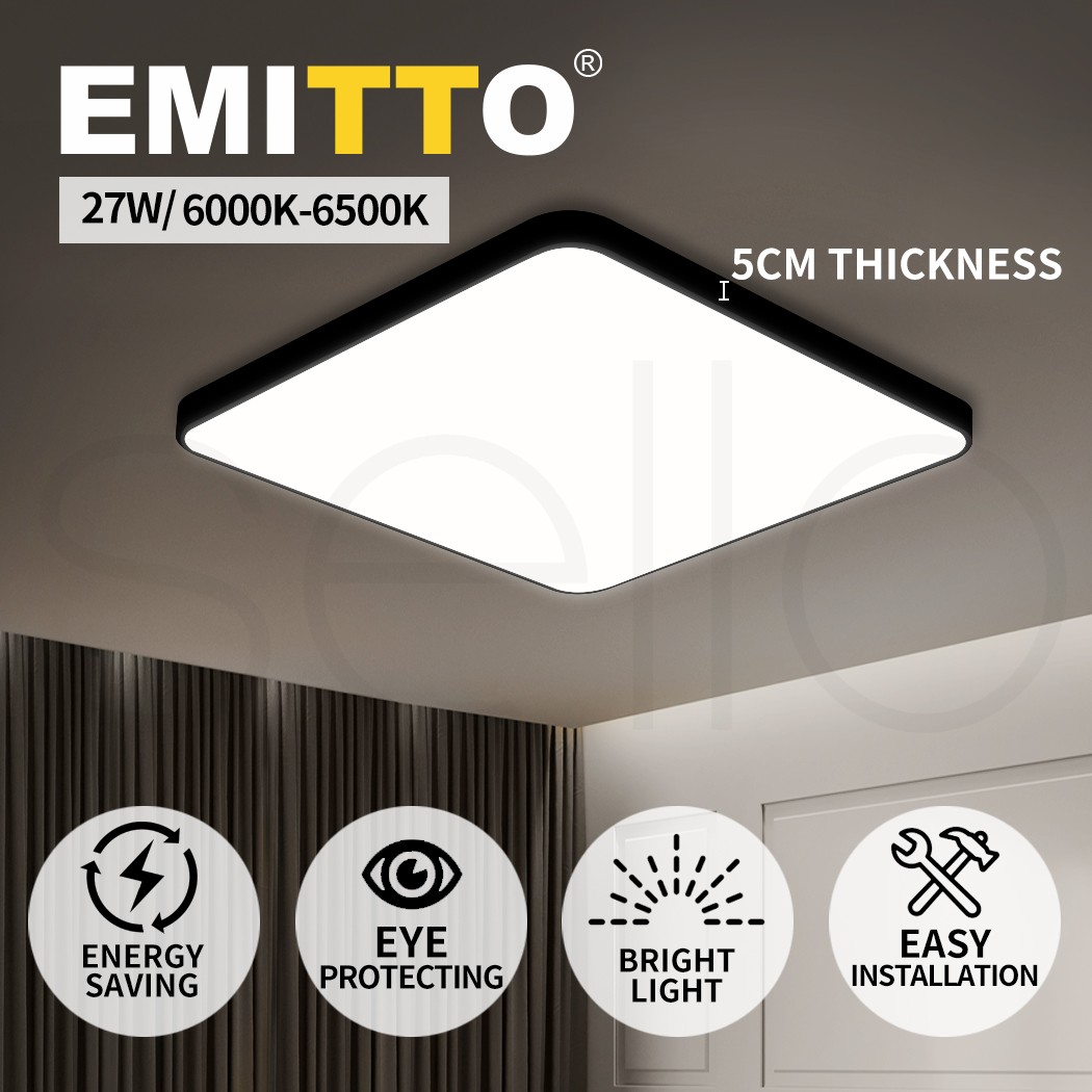 Emitto Ultra-Thin 5cm 27W LED Square Ceiling Down Light Black Metal