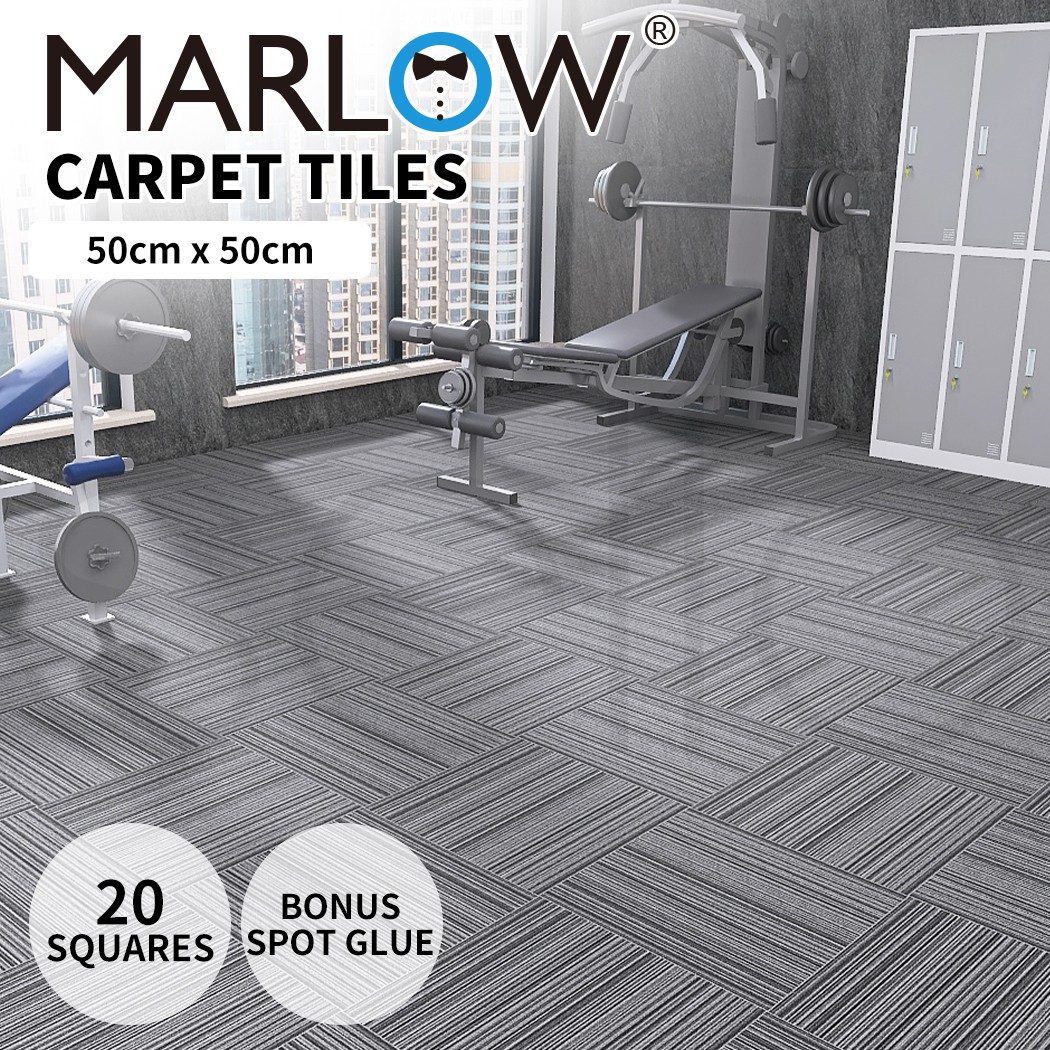 Marlow 20x Carpet Tiles Box Heavy Commercial Office Gym Flooring Black