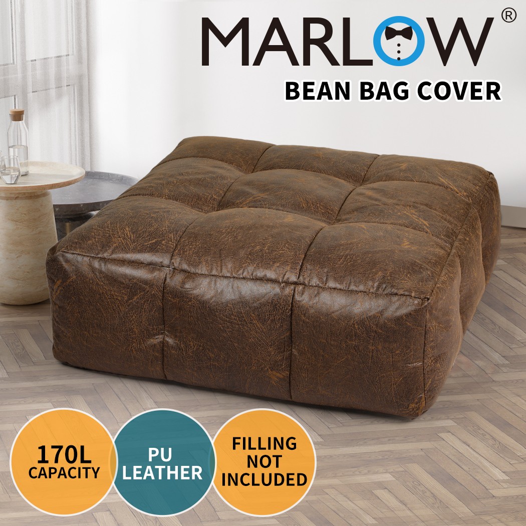 Marlow Brown Faux Leather Bean Bag Chair Cover Foldable Indoor Gaming Seat