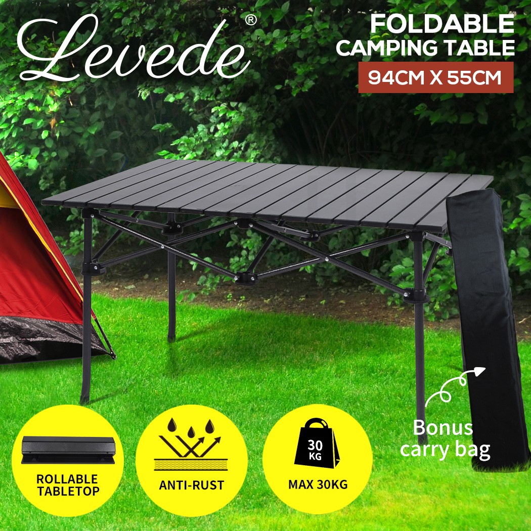 Levede Folding Camping Table Portable Aluminium Outdoor Picnic Garden Black 94cm