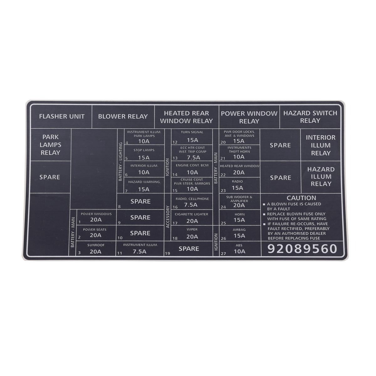 RSP Decal Fuse Panel Commodore VX - 92089560 Car Wiring Adapter