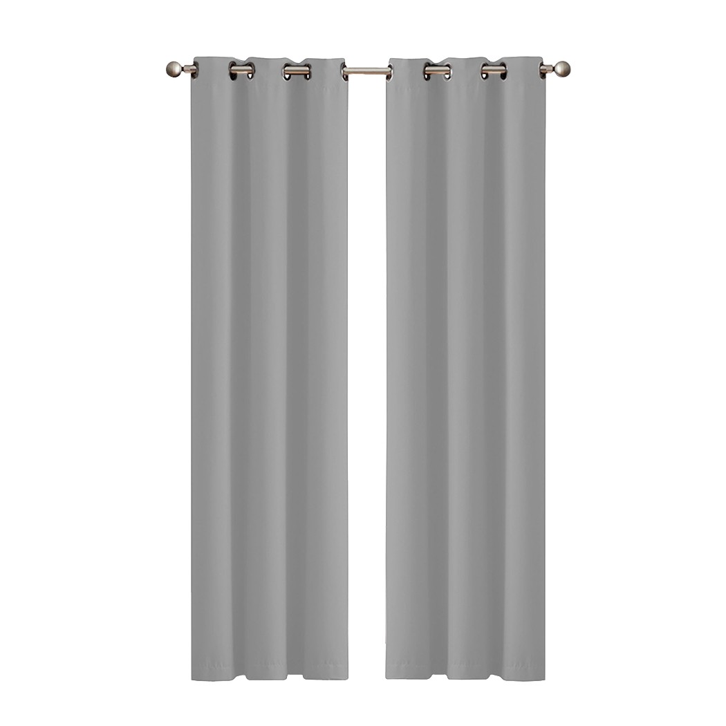 2x Blockout Panels 3 Layers Eyelet Room Darkening 132x160cm Grey Curtains Drapes