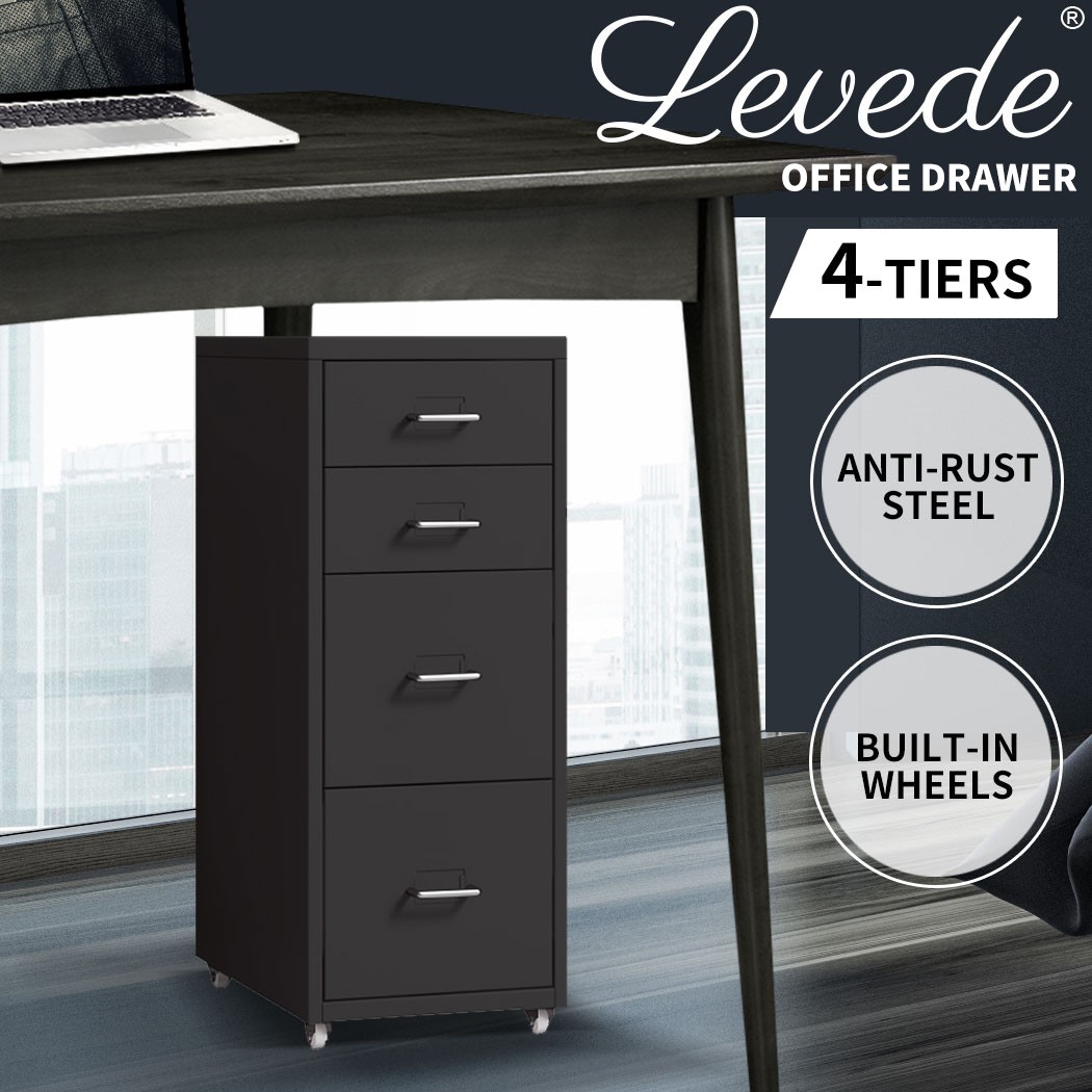 Levede 4 Drawer Filing Cabinet Steel Office Storage Cabinet Black Anti-rust