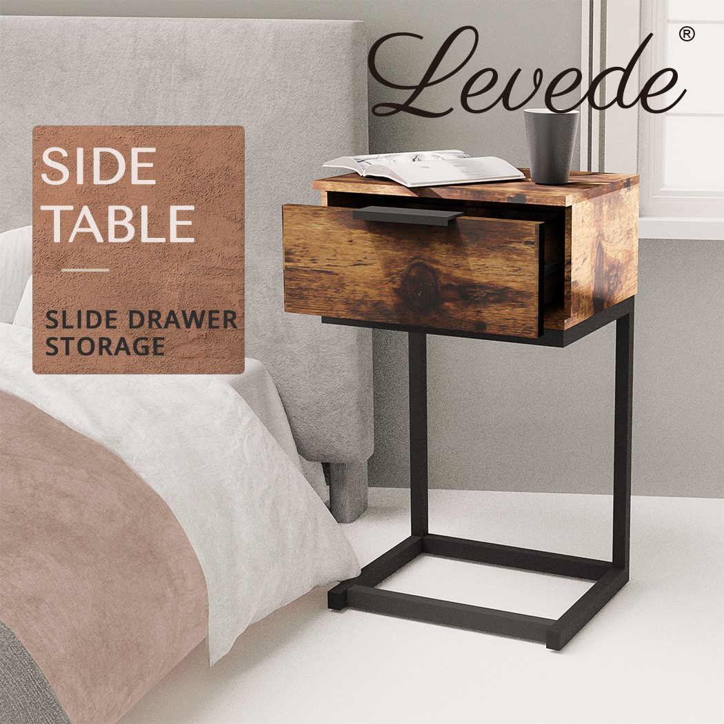 Levede Bedside Table Wood Nightstand Brown 1 Storage Drawers 50cm