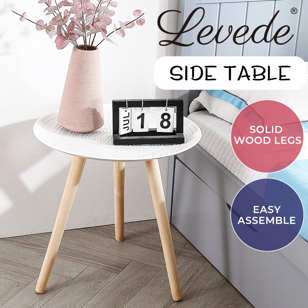 Levede Round Side Table Coffee Bedside End Table White Wood 49cm Removable Top