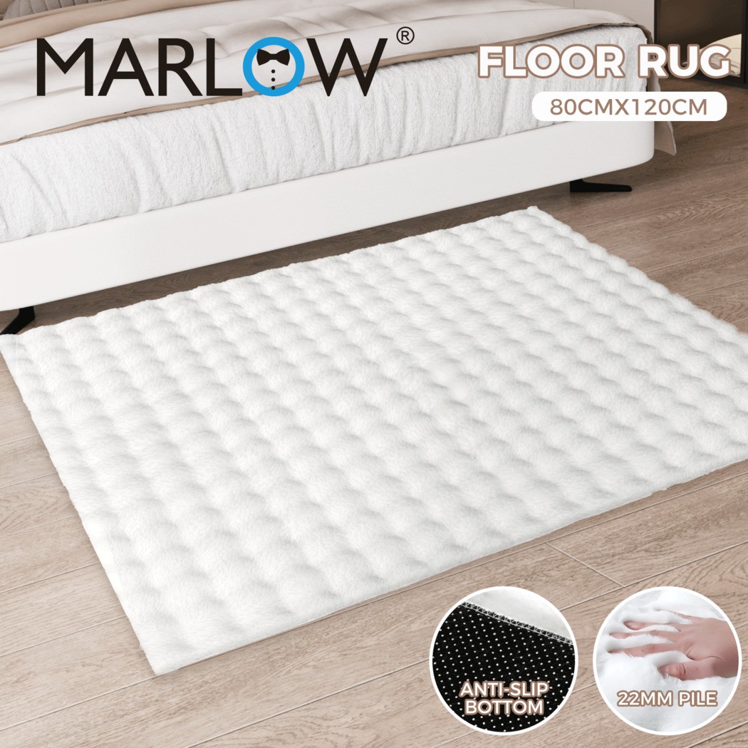 Marlow Area Rug 80x120cm White Rectangle Fluffy Shaggy Faux Rabbit Fur