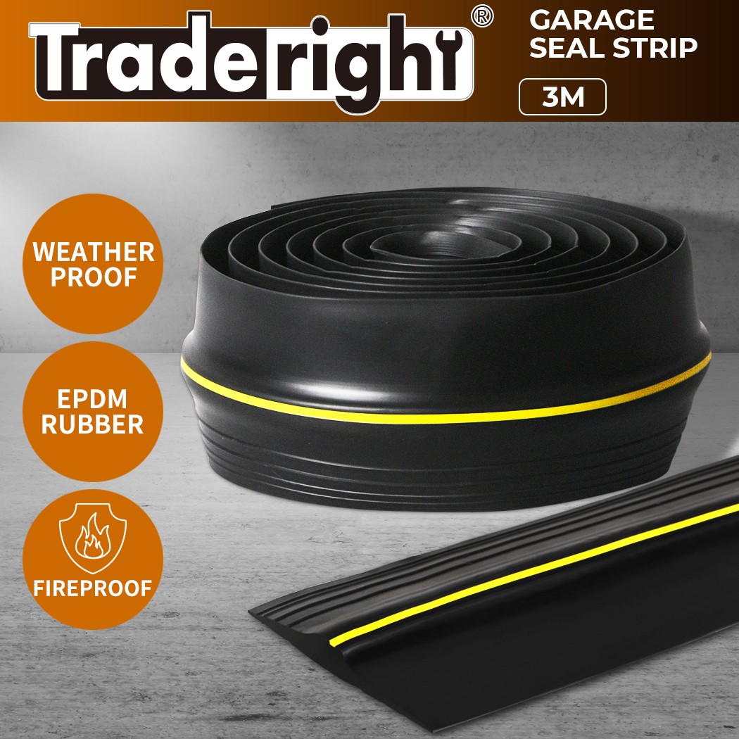 Traderight Garage Door Seal Weather Strip Solid Rubber Threshold 3m Waterproof