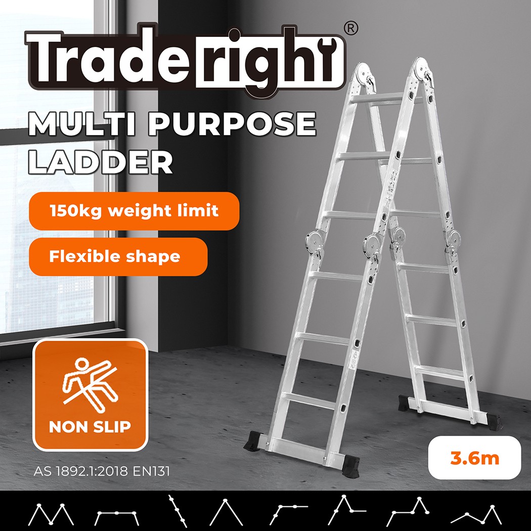 Traderight Multi Purpose Ladder Aluminium Folding Platform Extension Step 3.6m