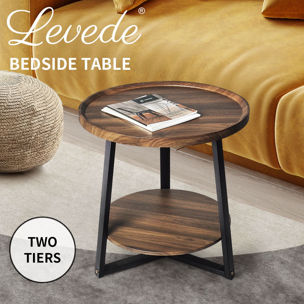 Levede Side Table Coffee Bedside Nightstand Storage MDF Steel Legs Brown 60cm