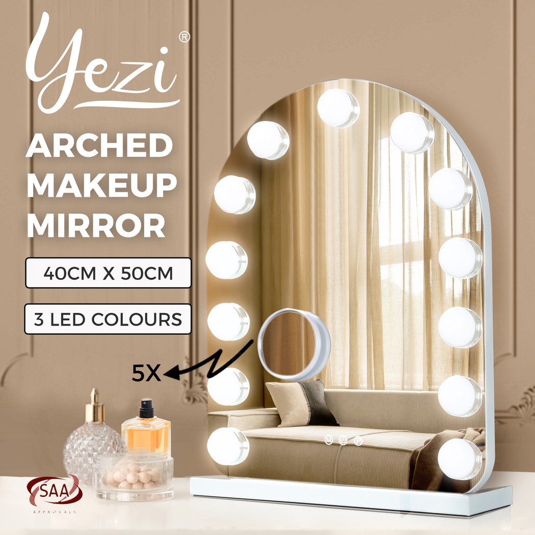 Yezi Hollywood Arch-Shaped Vanity Makeup Mirror LED Lighted White 40cm