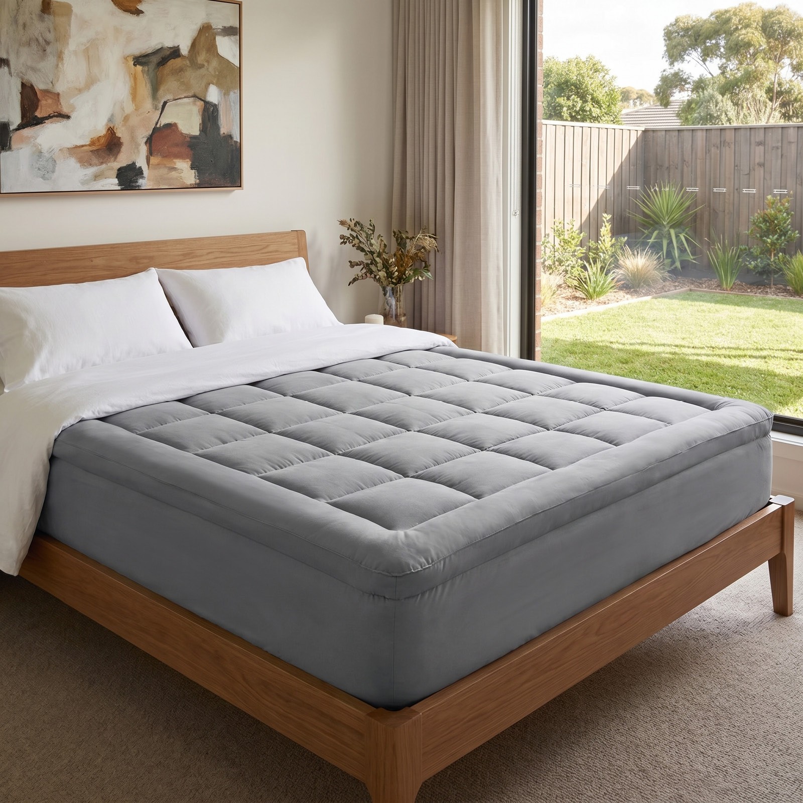 Dreamz Double Mattress Topper Protector Bamboo Charcoal Pillowtop Pad Cover Soft