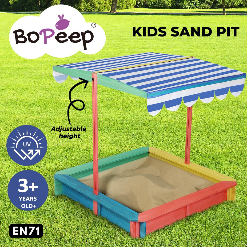 Bopeep Wooden Kids Sandpit Sandbox with Adjustable Canopy Natural 120cm