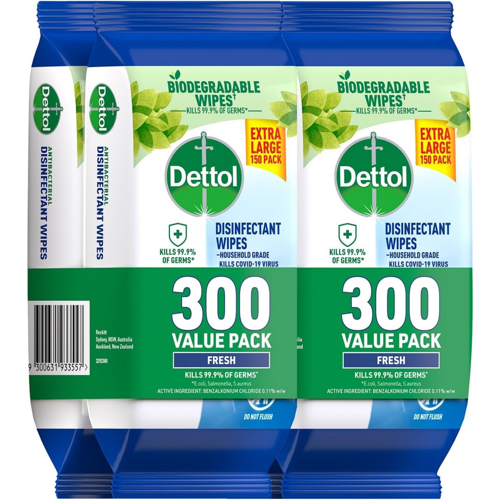 Dettol 600 Disinfectant Wipes Fresh 300&apos s x 2 Pack