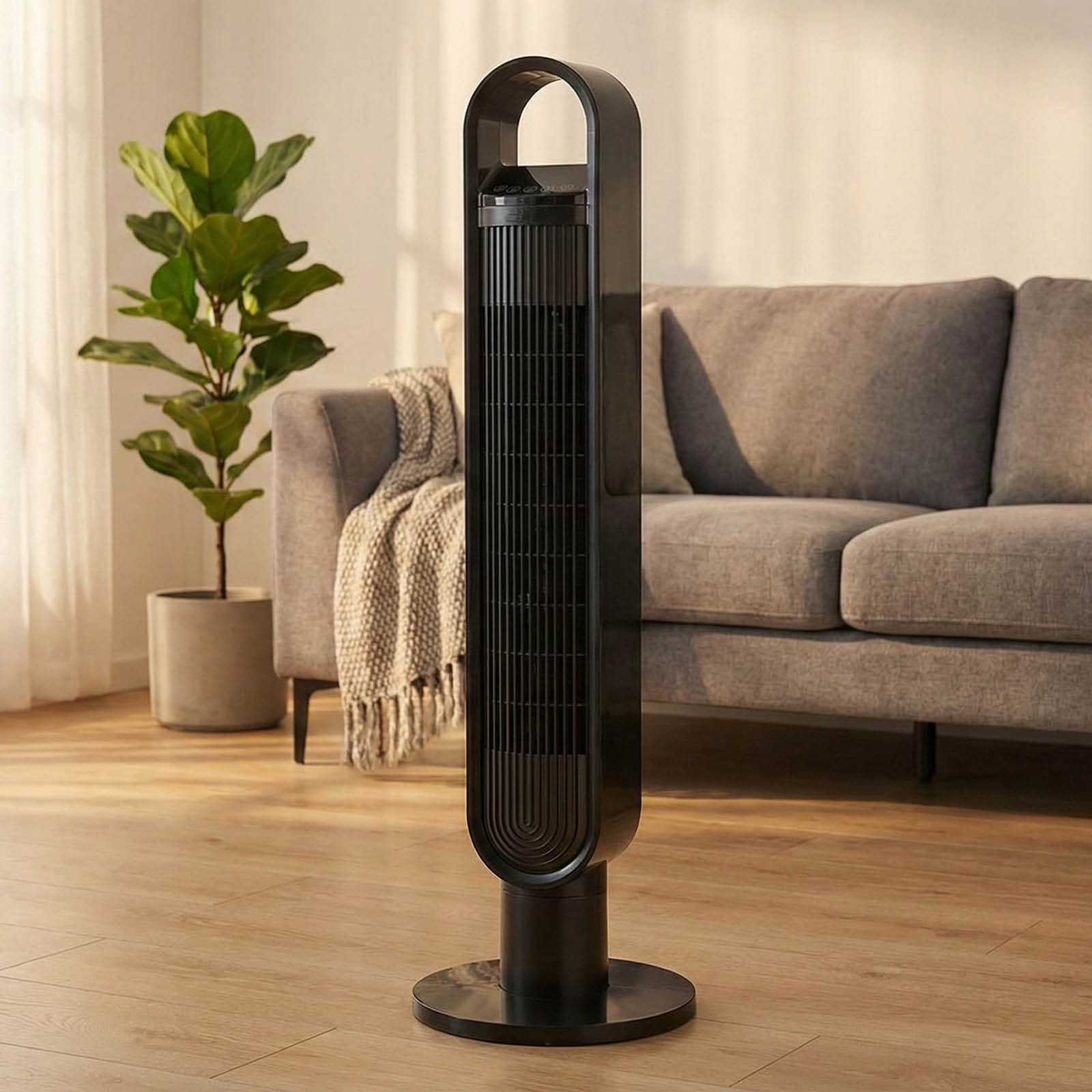 Spector Bladeless Tower Fan 100cm Black Oscillating LED Touch Remote Control
