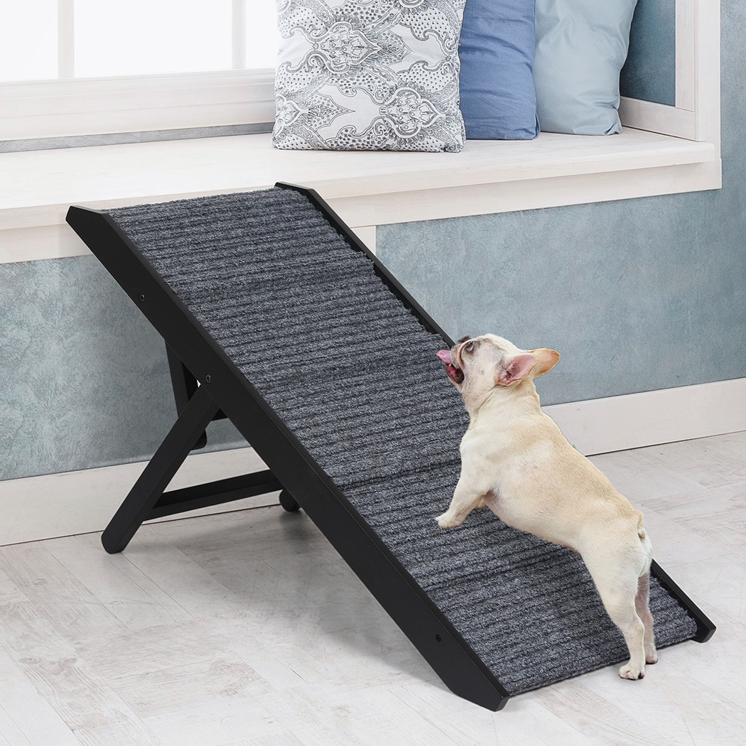 PaWz Dog Ramp Adjustable Height Folding Portable Wood Stair Black PT1142-BK