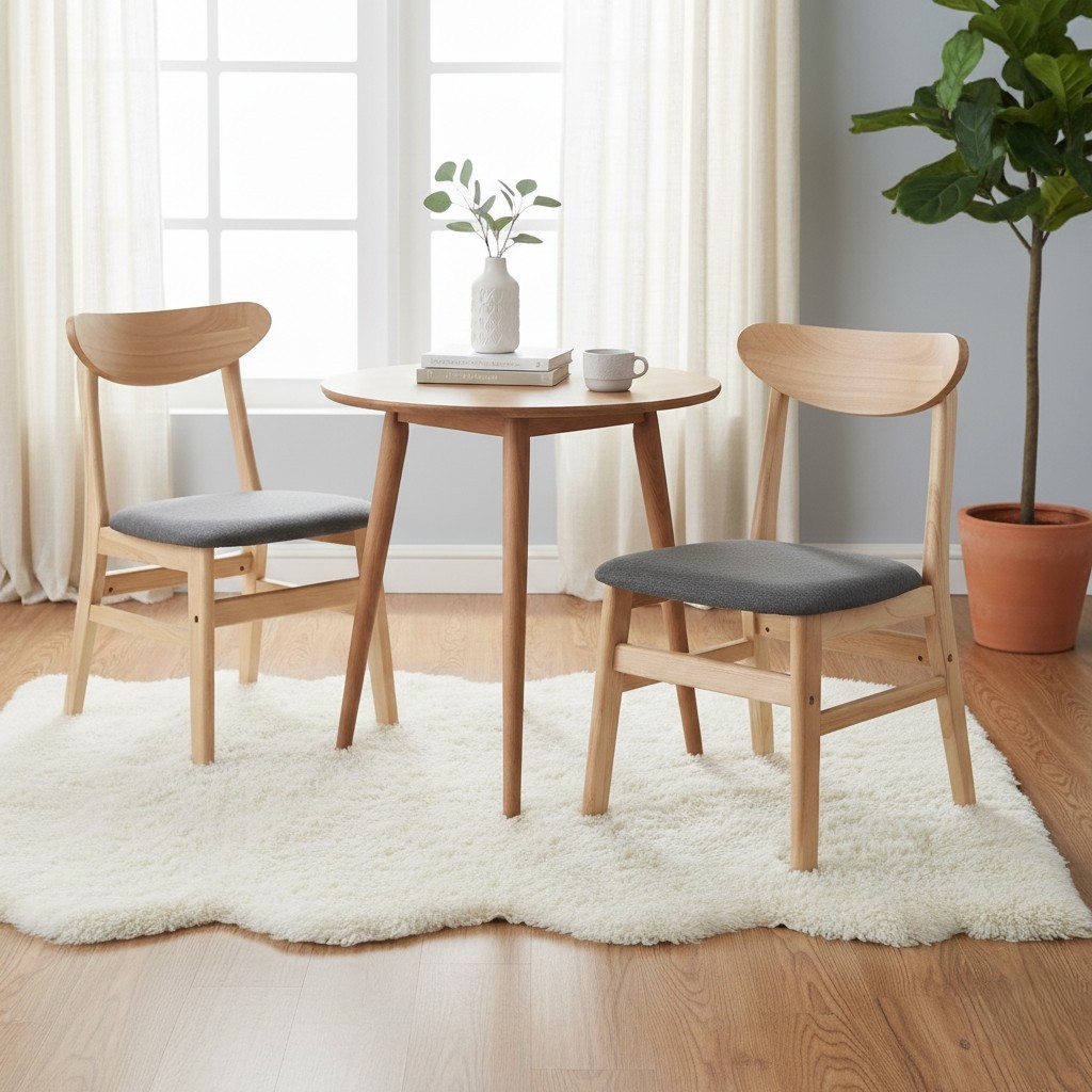 Levede 2x Dining Chairs Solid Beech Wood Linen Upholstered 44cm Seat