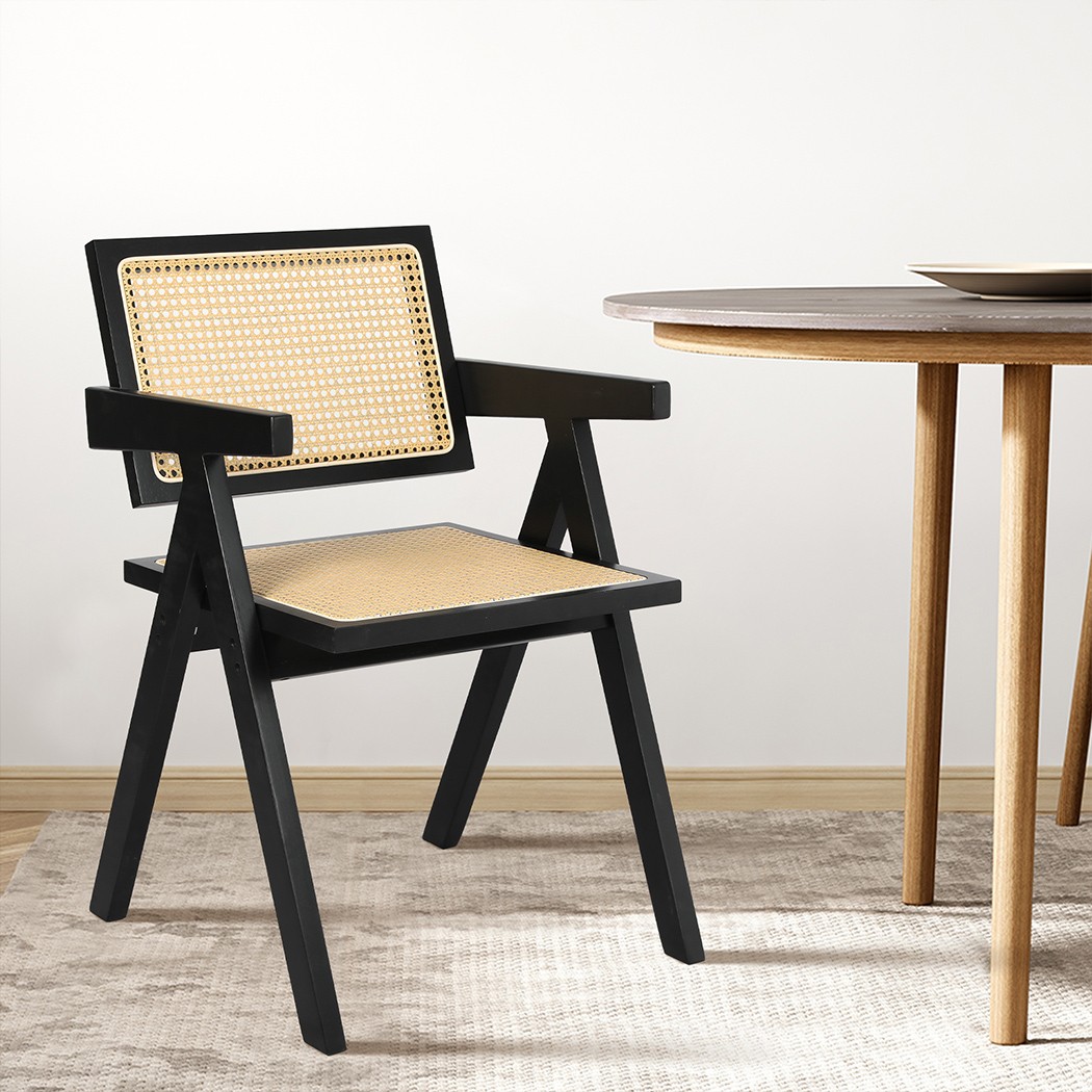 Levede Black Rattan Armchair Dining Chair Rubberwood Frame Indoor 100kg