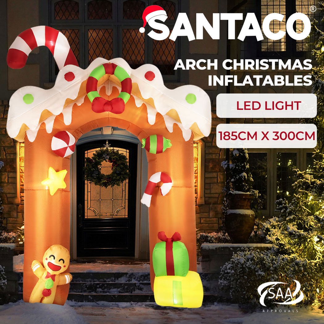 Santaco Christmas Inflatable Arch Way 3m Lighted 18 LED Candy Outdoor Lights