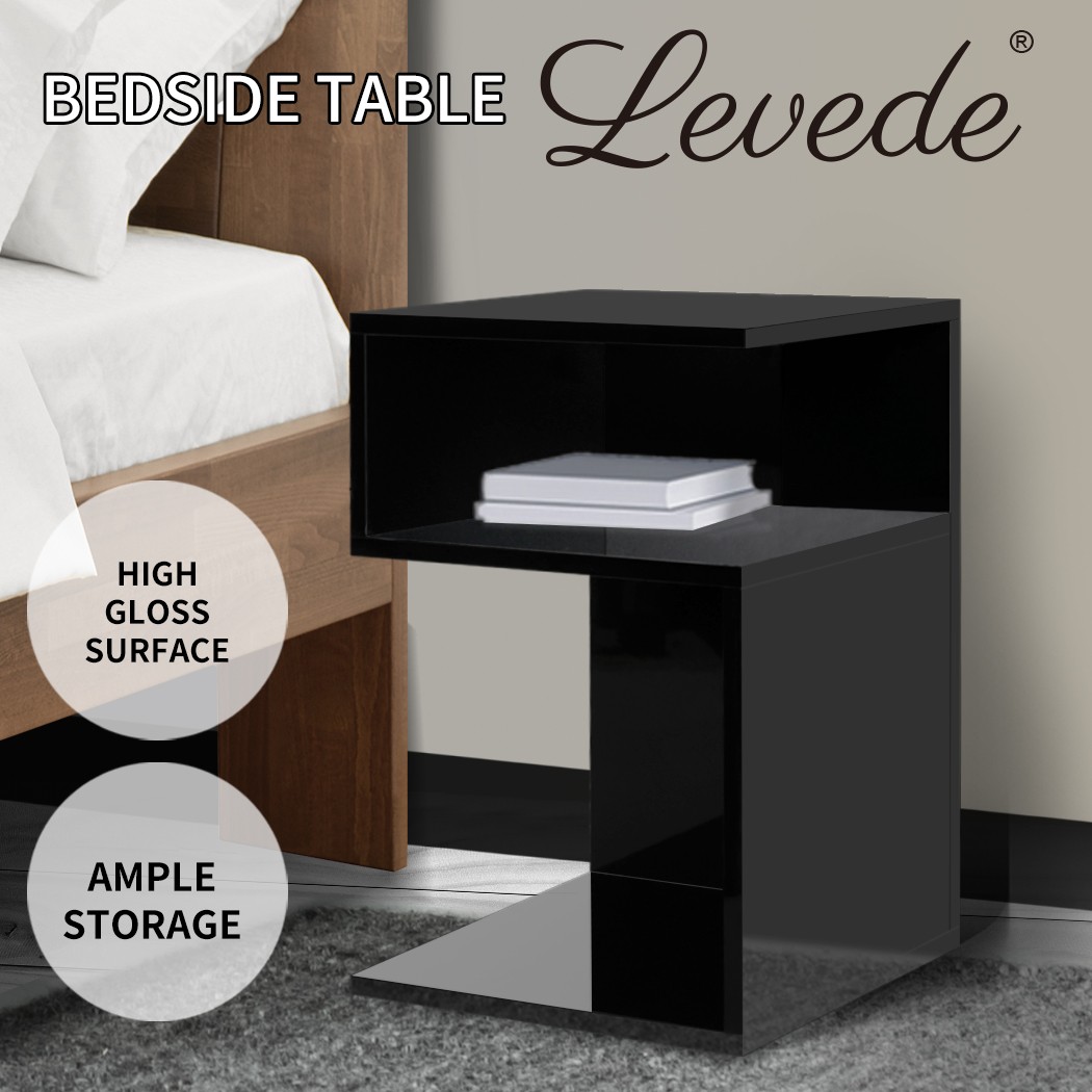 Levede 1xBedside Tables Drawers Black Wood Nightstand Storage Cabinet 50cm