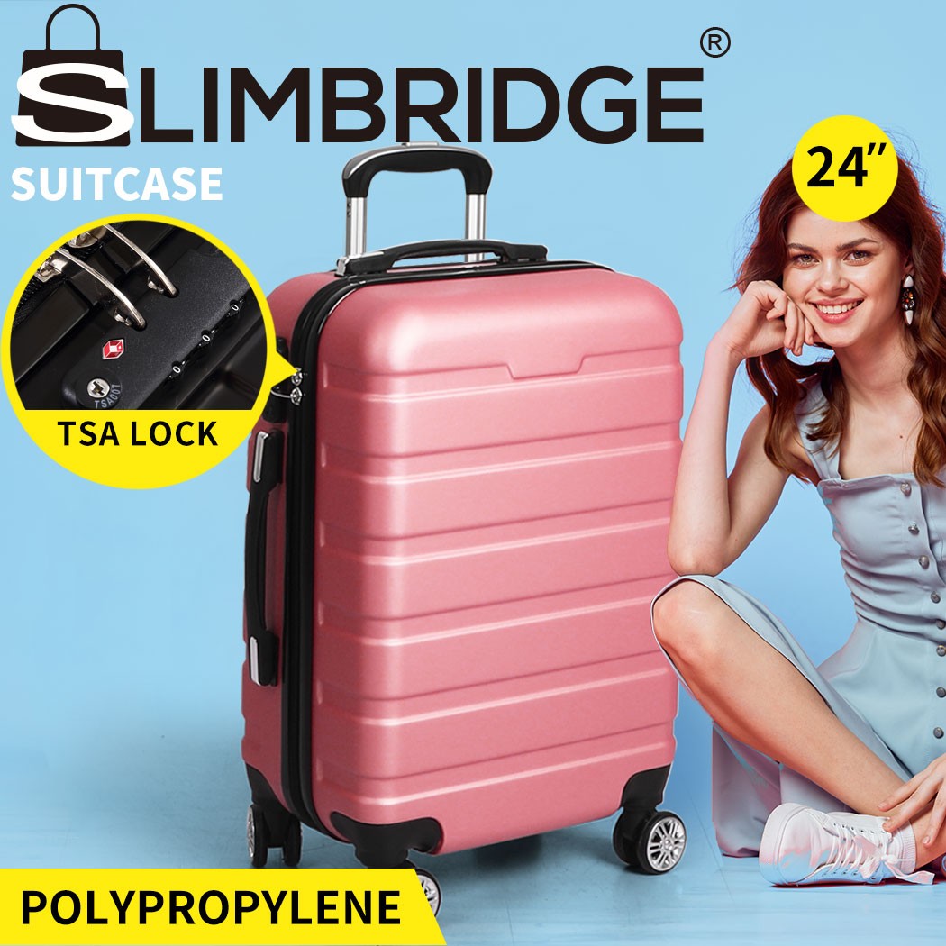 Slimbridge 24 Luggage Suitcase Hard Shell ABS Rose Gold TSA Lock Carry On