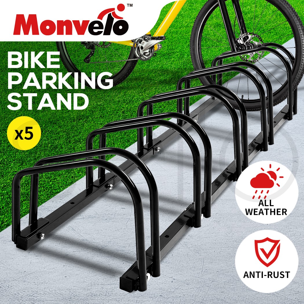 Monvelo 5 Bike Rack Stand Steel Floor Parking Storage Black Sturdy Portable