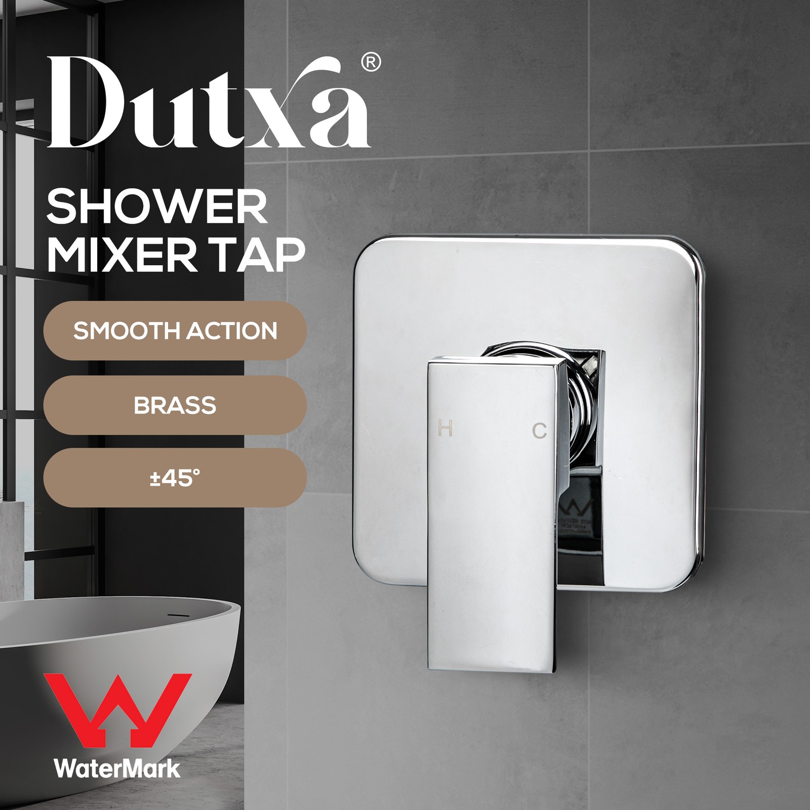 Dutxa Brass Wall Mounted Shower Mixer Tap Cold Hot Valve WaterMark