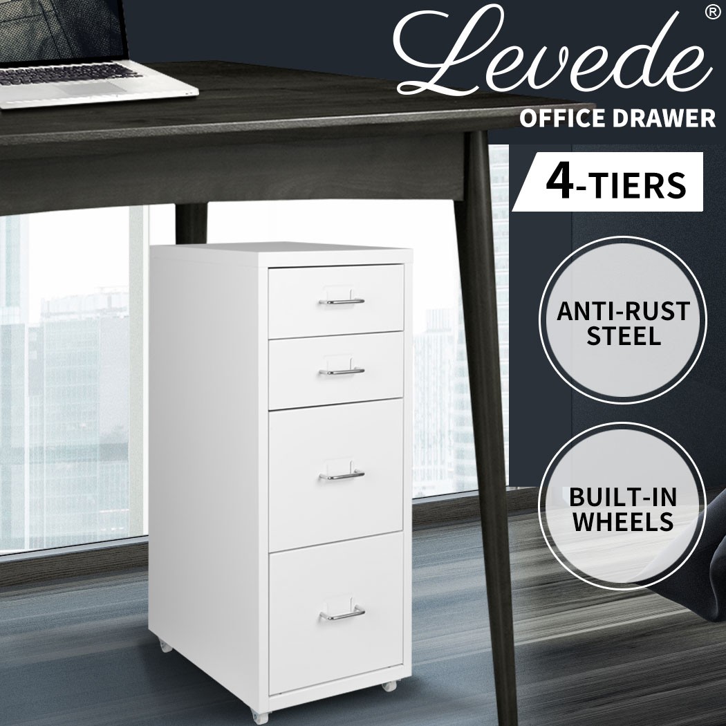 Levede Filing Cabinet 4 Drawer Steel Office Storage Cabinet White Anti-rust