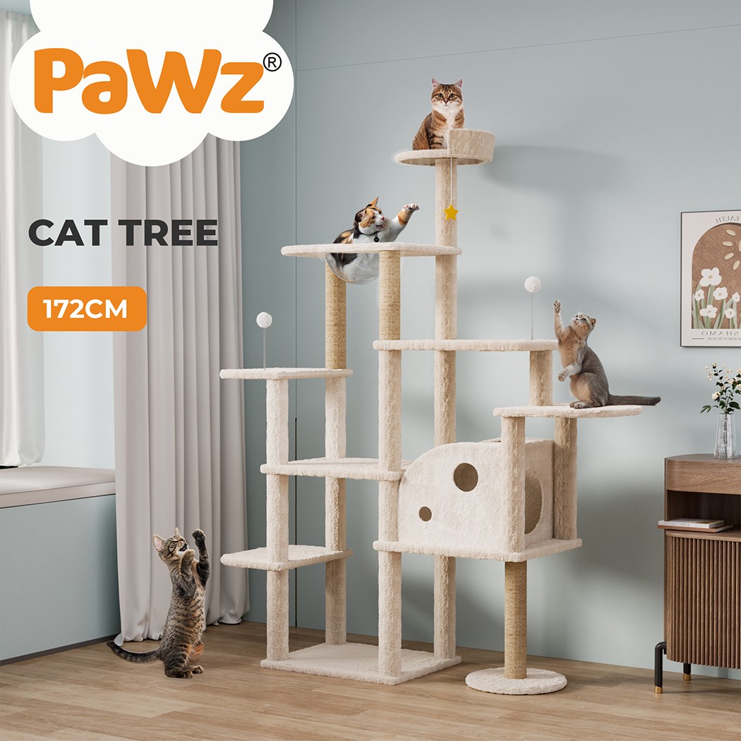 Pawz Cat Tree Tower Large Cats 172cm Beige Condo Activity Center Sisal