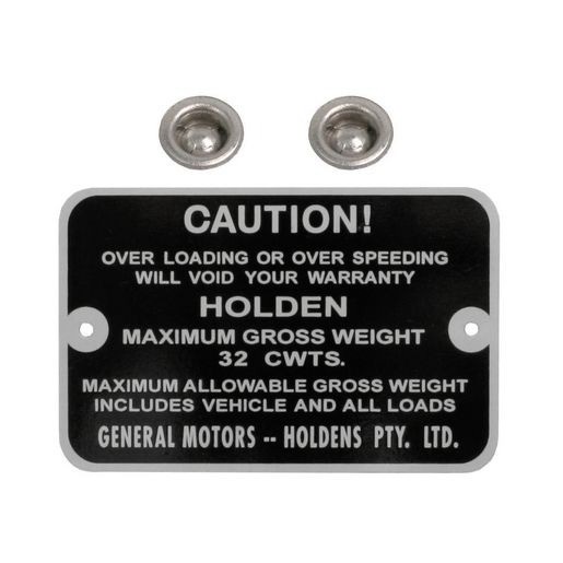 RSP Gross Weight Tag 32 cwts Holden FB EK Ute/Van EH Ute - GWT1003 Auto