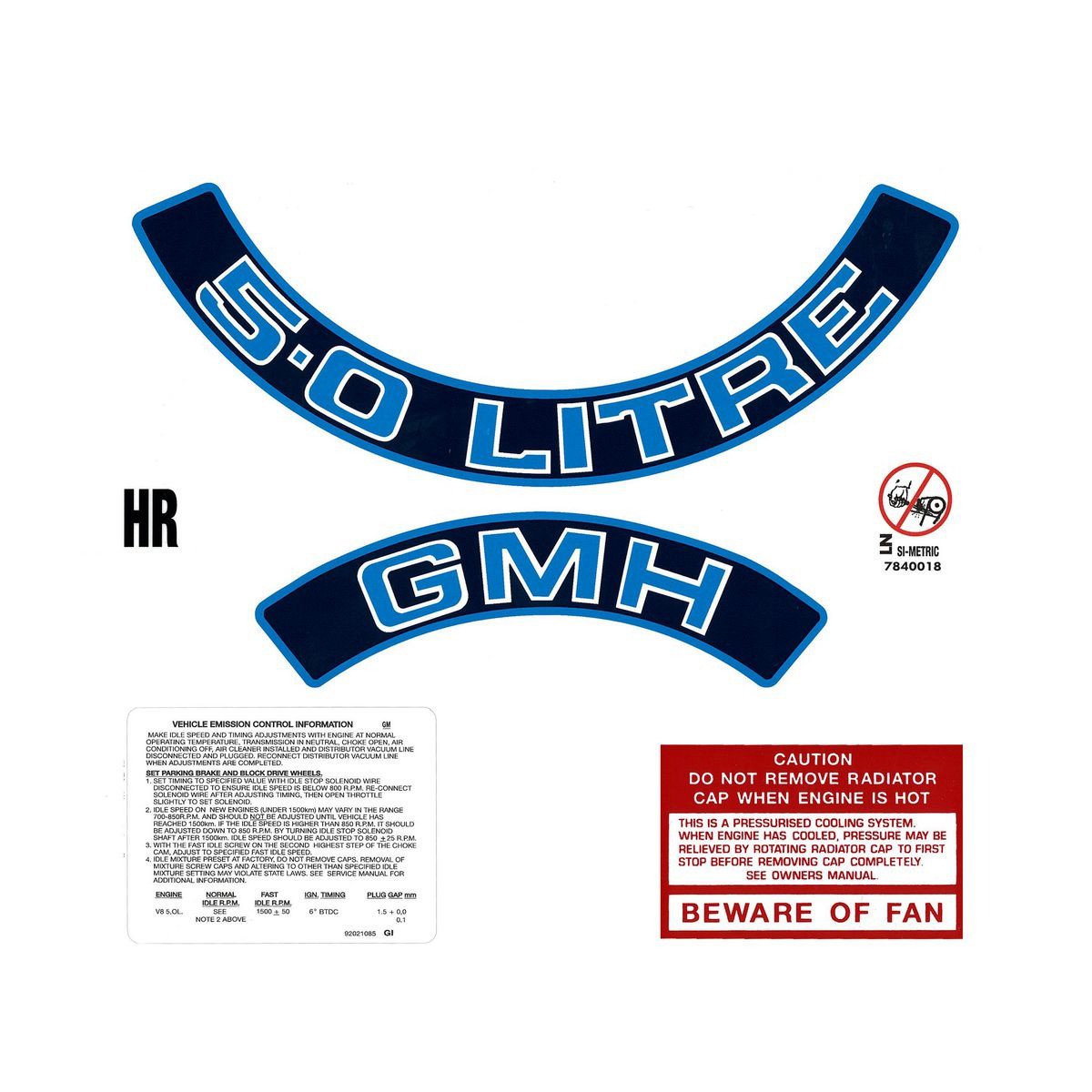 RSP Engine Decal Kit (Blue) Commodore VK 5.0 Litre - ED1030A Auto