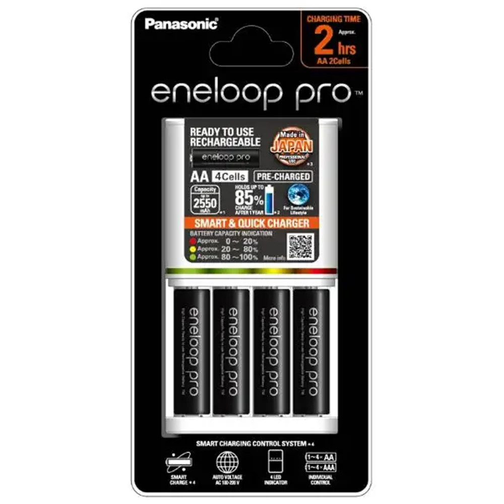 Panasonic Eneloop Quick Charger with 4x AA Pro Batteries Black K-KJ55HCC4TA