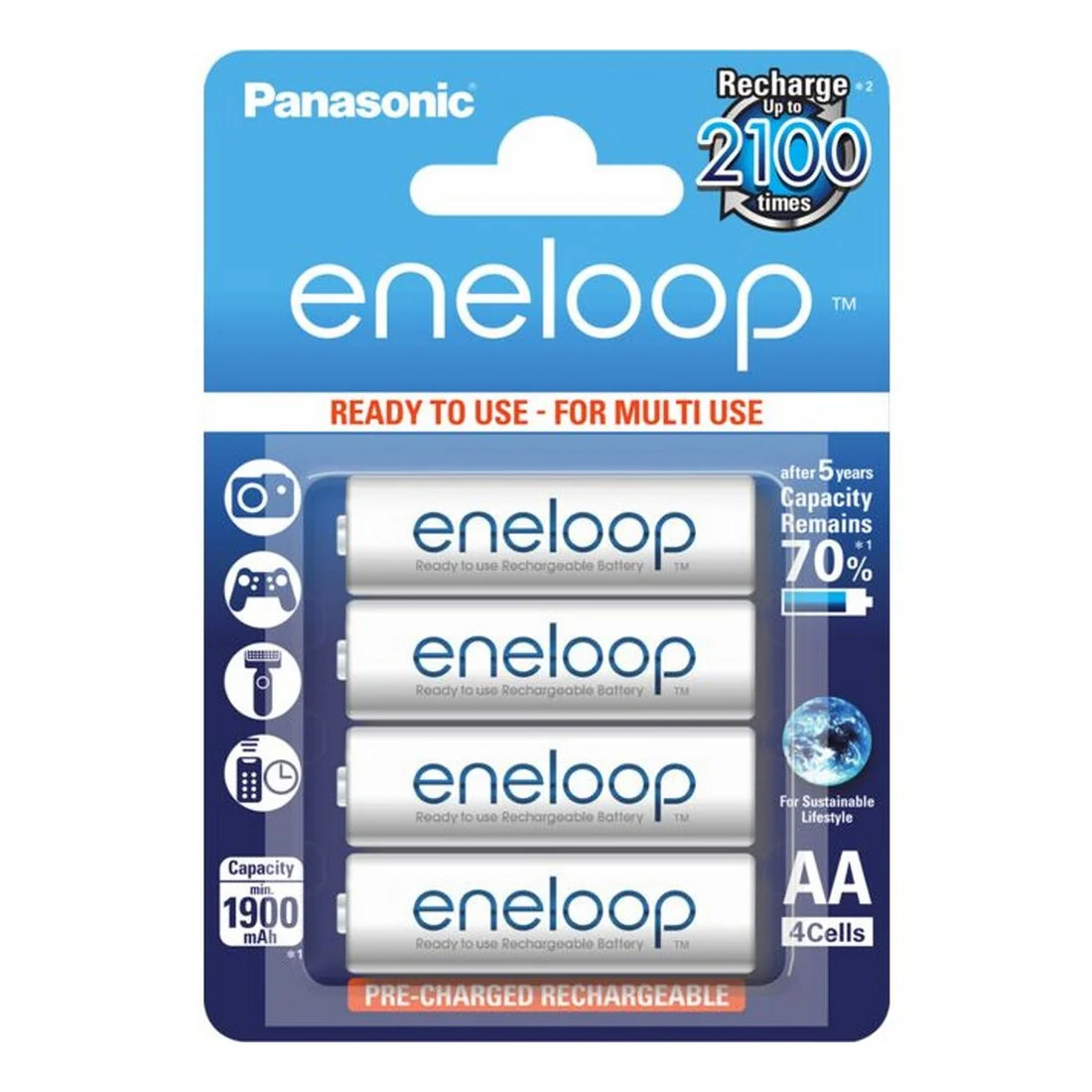 Panasonic Eneloop AA-4 Pack 2000mAh NiMH 1.2V Rechargeable Batteries