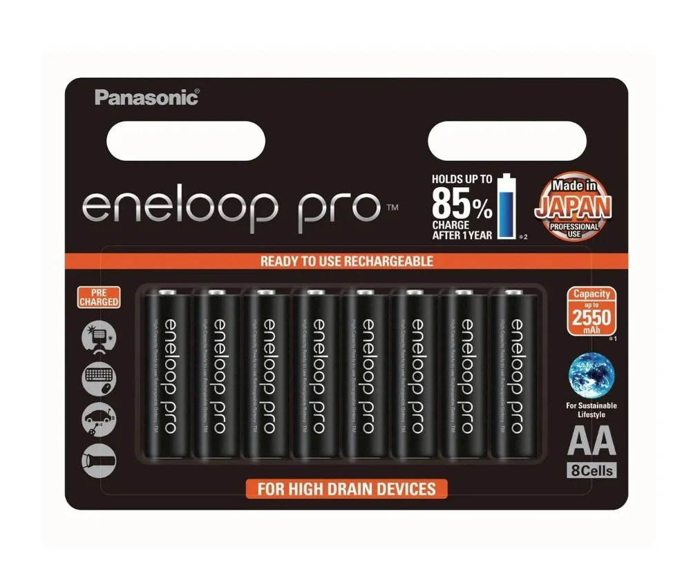 Panasonic Eneloop Pro AA-8 pk Rechargeable Batteries 2550 mAh NiMH