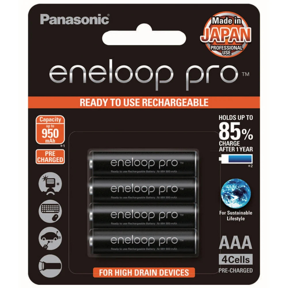 Panasonic Eneloop Pro AAA-4 pk 1.2V 0.95Ah NiMH Rechargeable Batteries