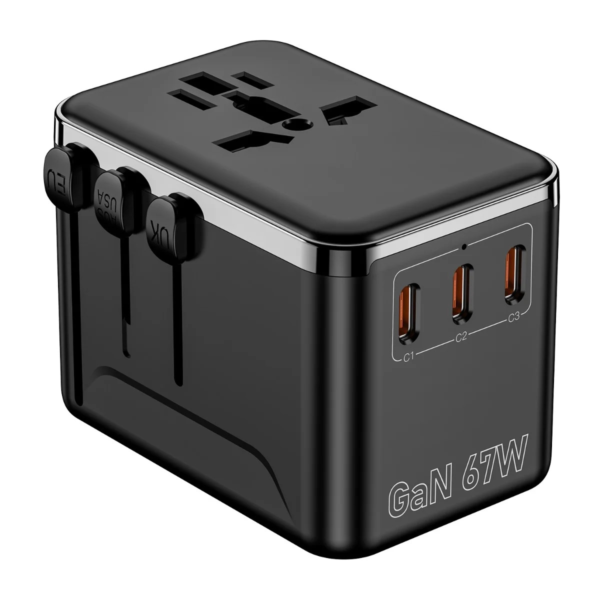 Universal Travel Adapter 67W GaN 4-Port USB Type-C Charging For A02-67W Black