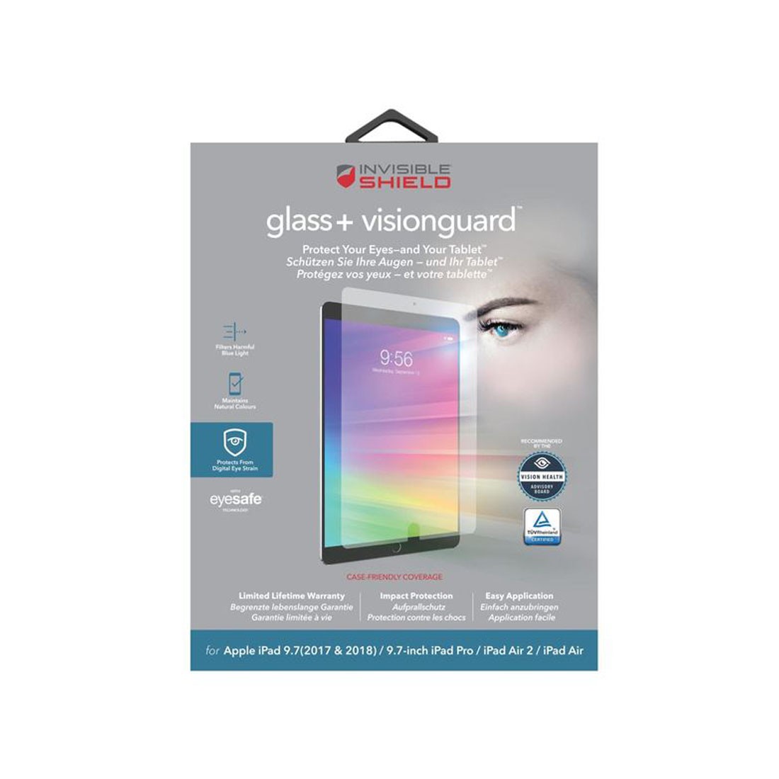 Zagg InvisibleShield Glass Visionguard Screen Protector iPad Air 2 200102486